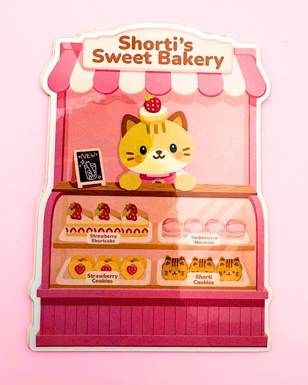 Shorti the Strawberry Shortcake Cat Glossy Sticker (3”)