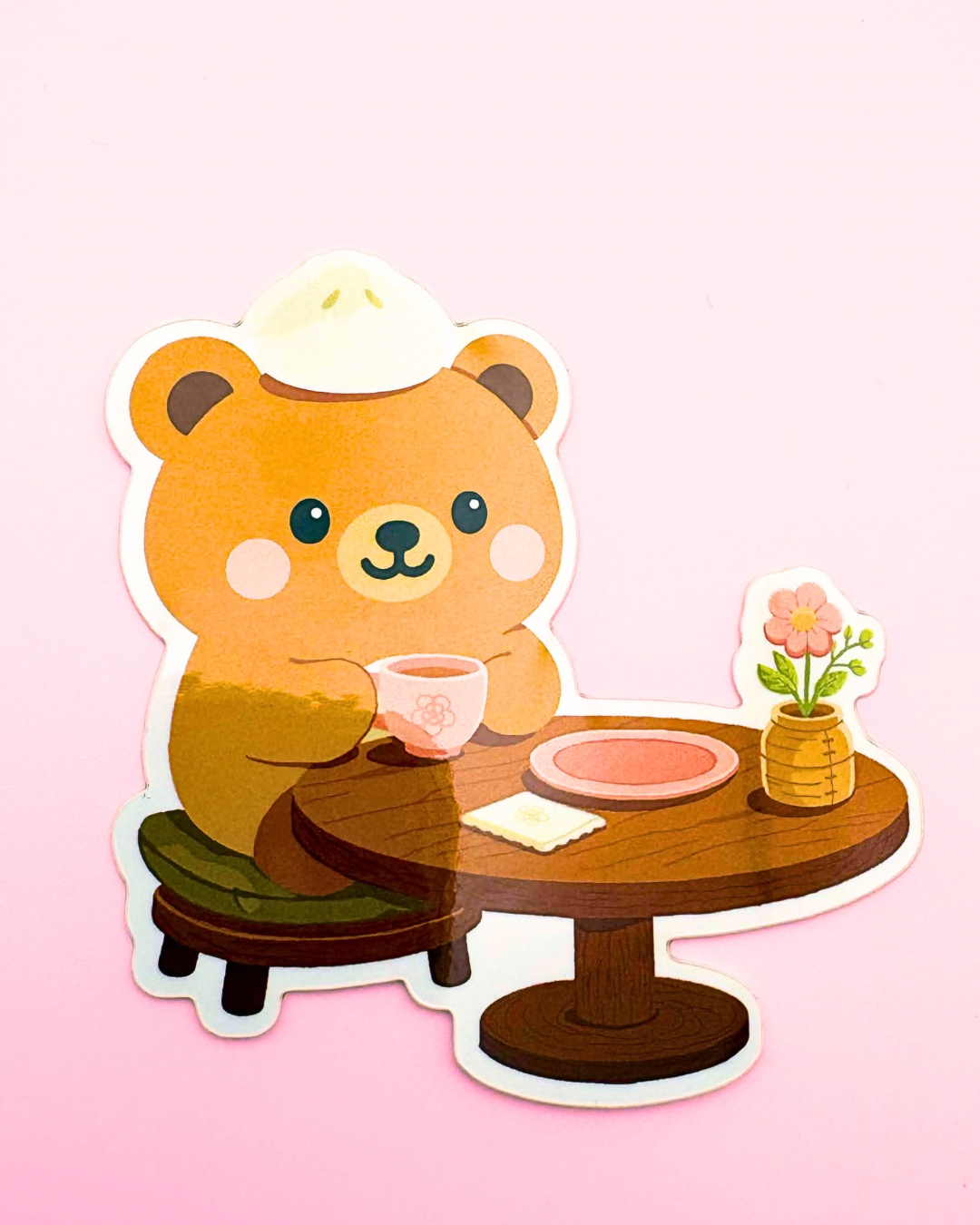 Bobo the Bao Bear at Cafe Glossy Sticker (3”)