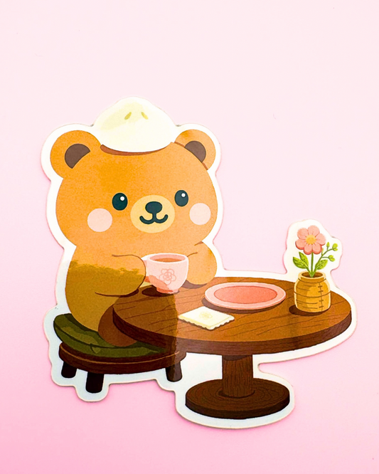 Bobo the Bao Bear at Cafe Glossy Sticker (3”)