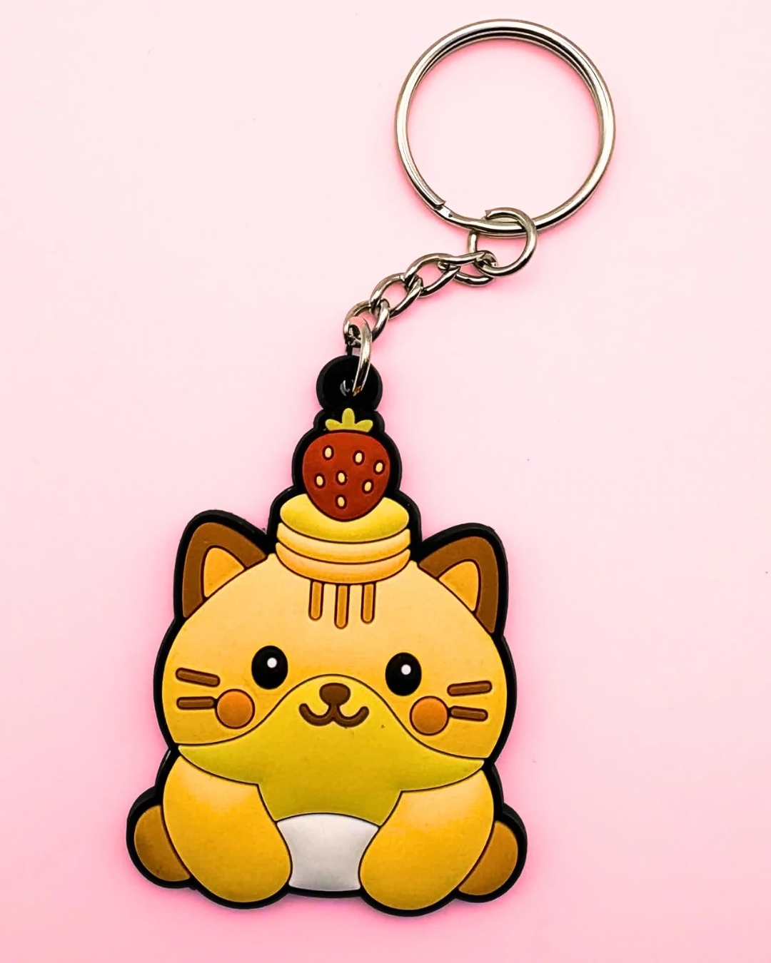 Shorti the Cat Keychain - Strawberry Shortcake Cat PVC Charm (2”)