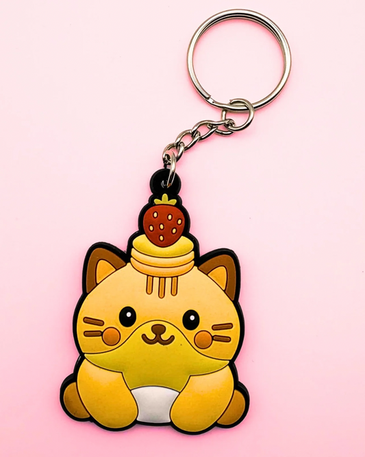 Shorti the Cat Keychain - Strawberry Shortcake Cat PVC Charm (2”)