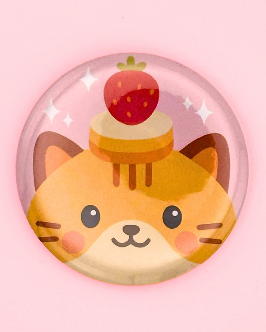 Shorti the Strawberry Shortcake Cat - Button Pin (2.5")