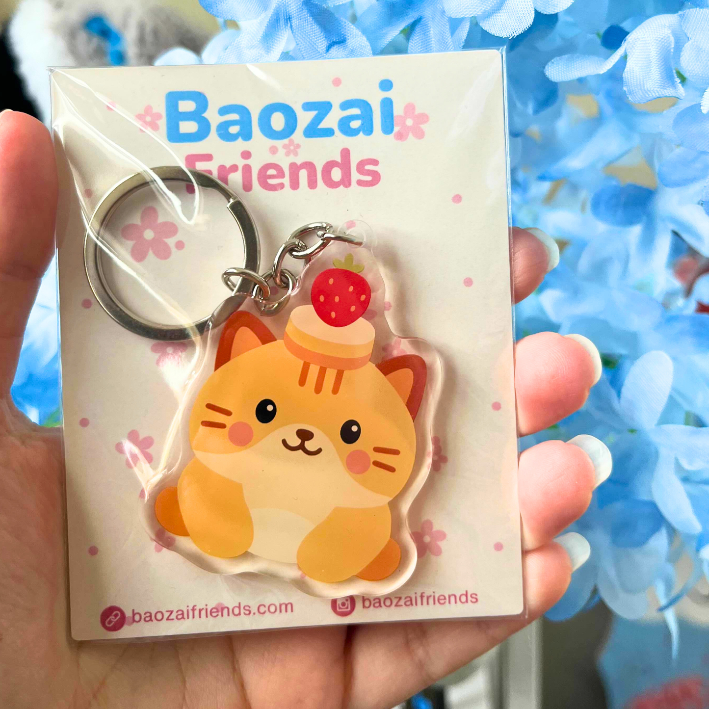 Shorti the Cat Keychain - Strawberry Shortcake Cat Acrylic Charm (2.5”)