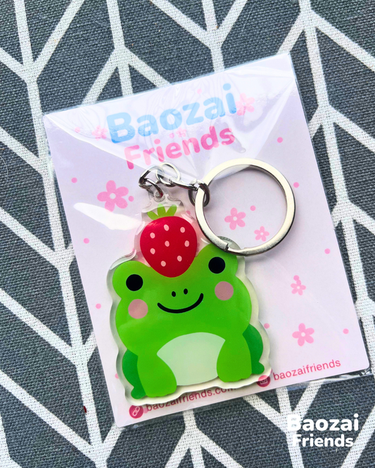 Ichigo the Frog Keychain - Strawberry Frog Acrylic Charm (2.5”)